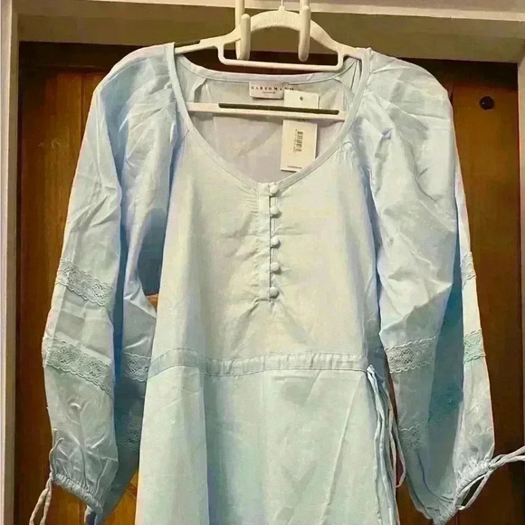 Harshman Belle Blouson Sleeve Cotton & Lace Dress-Light Blue XS NWT - Picture 1 of 9